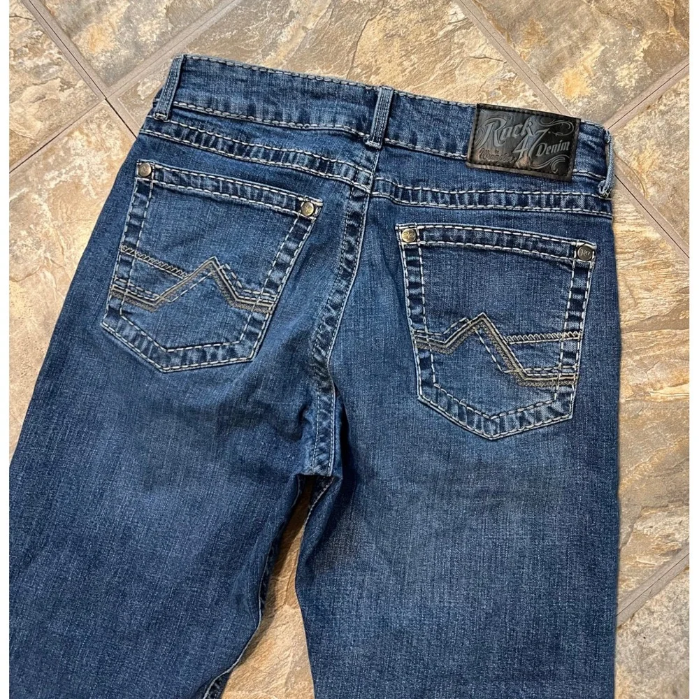 Wrangler Rock 47 Jeans Mens 31x36 Blue Slim Straight Contrast Stitch